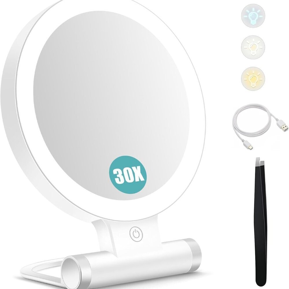 Magnifying Mirror with Light 30X, Double-Sided 1X/ 30X Magnifying Makeup Mirror